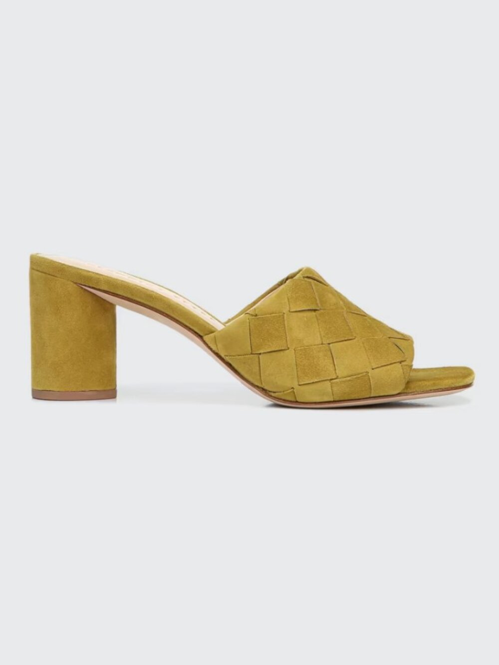 New Veronica Beard Kiele Woven Napa Suede Mustard Slide in Blook Heel Mules 9.5